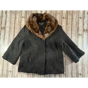 Brainin Fur Mink Collar Curly Persian Lamb Jacket Coat Vineland New Jersey 19"